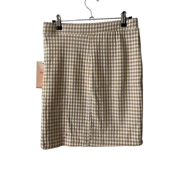 Blashe Large Mini Skirt Tan White Print Slit Short NWT Boutique Casual - Picture 8 of 8